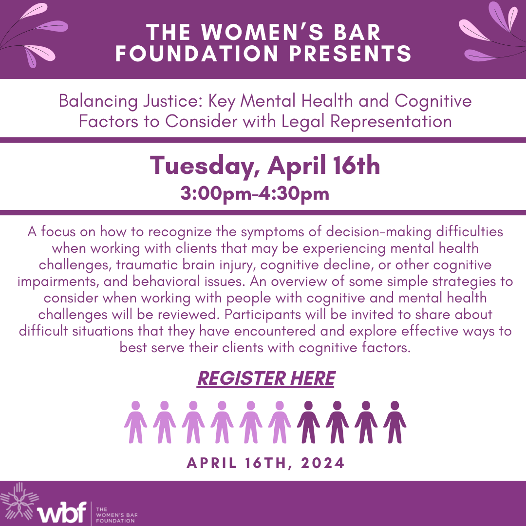 Balancing Justice Key Mental Health and Cognitive Factors to Consider with Legal Representation Flyer April 2024