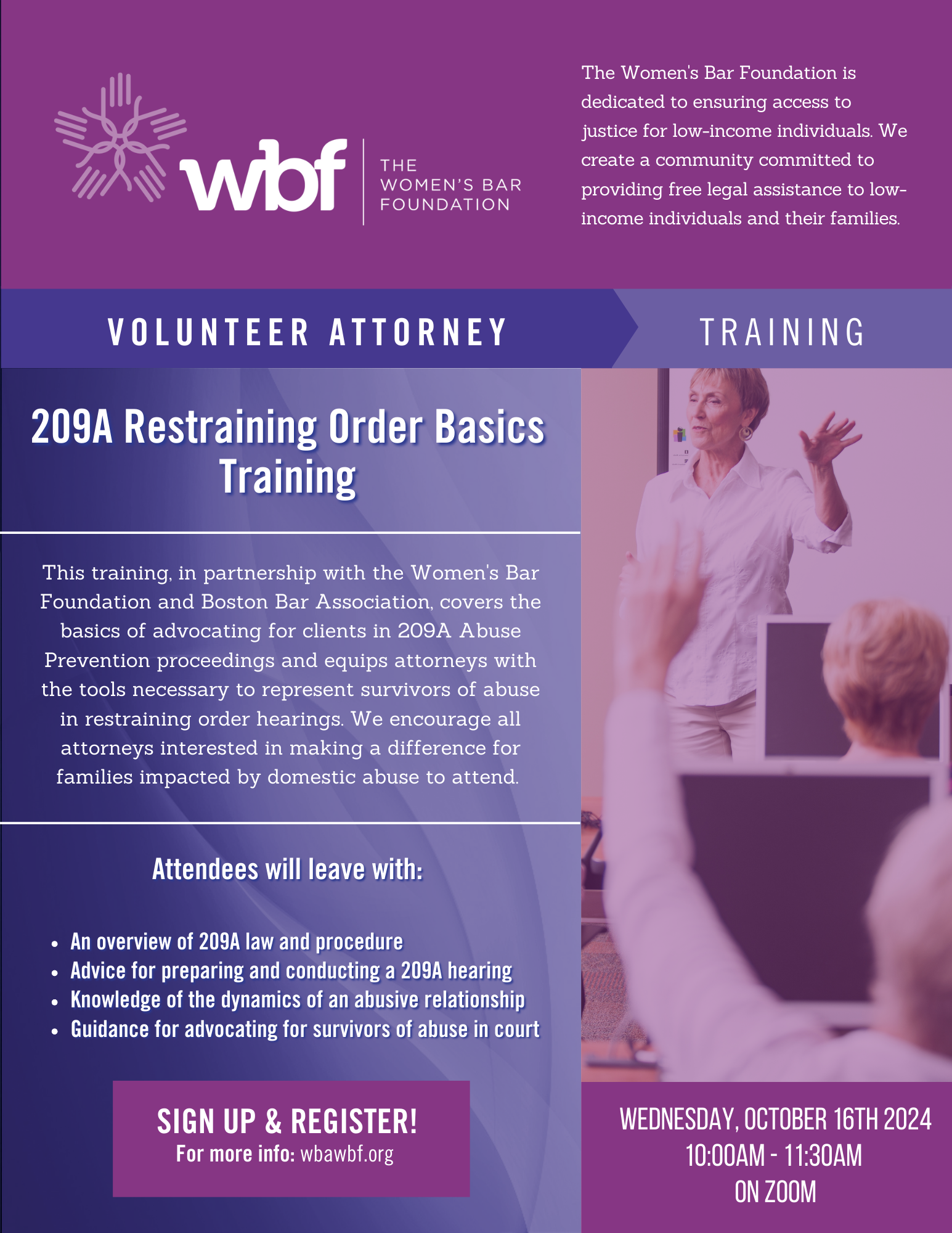 209A Restraining Orders Basics Training with BBA for Pro Bono Month